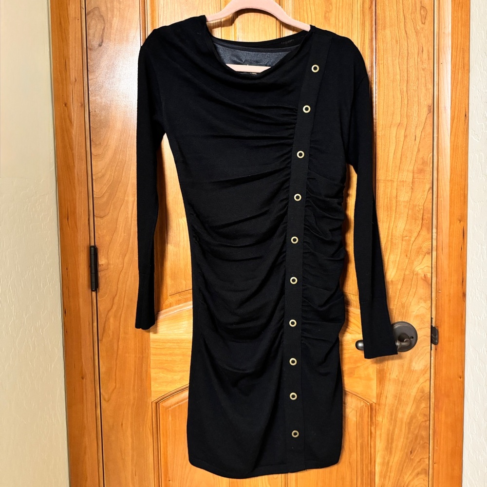 Vintage Laundry By Shelli Segal Black Asymmetrical Ruched Sheath Dress EUC